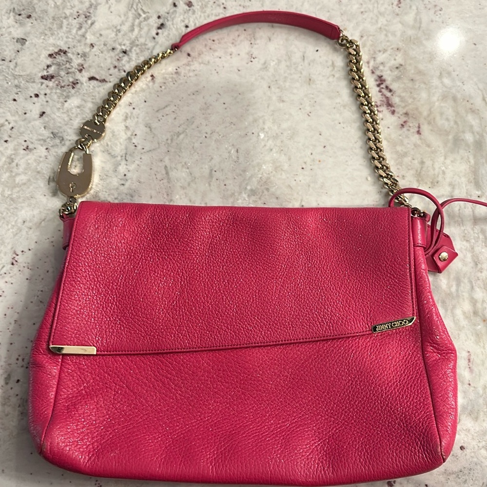 Jimmy Choo Pink Leather Suede Lining Shoulder Bag